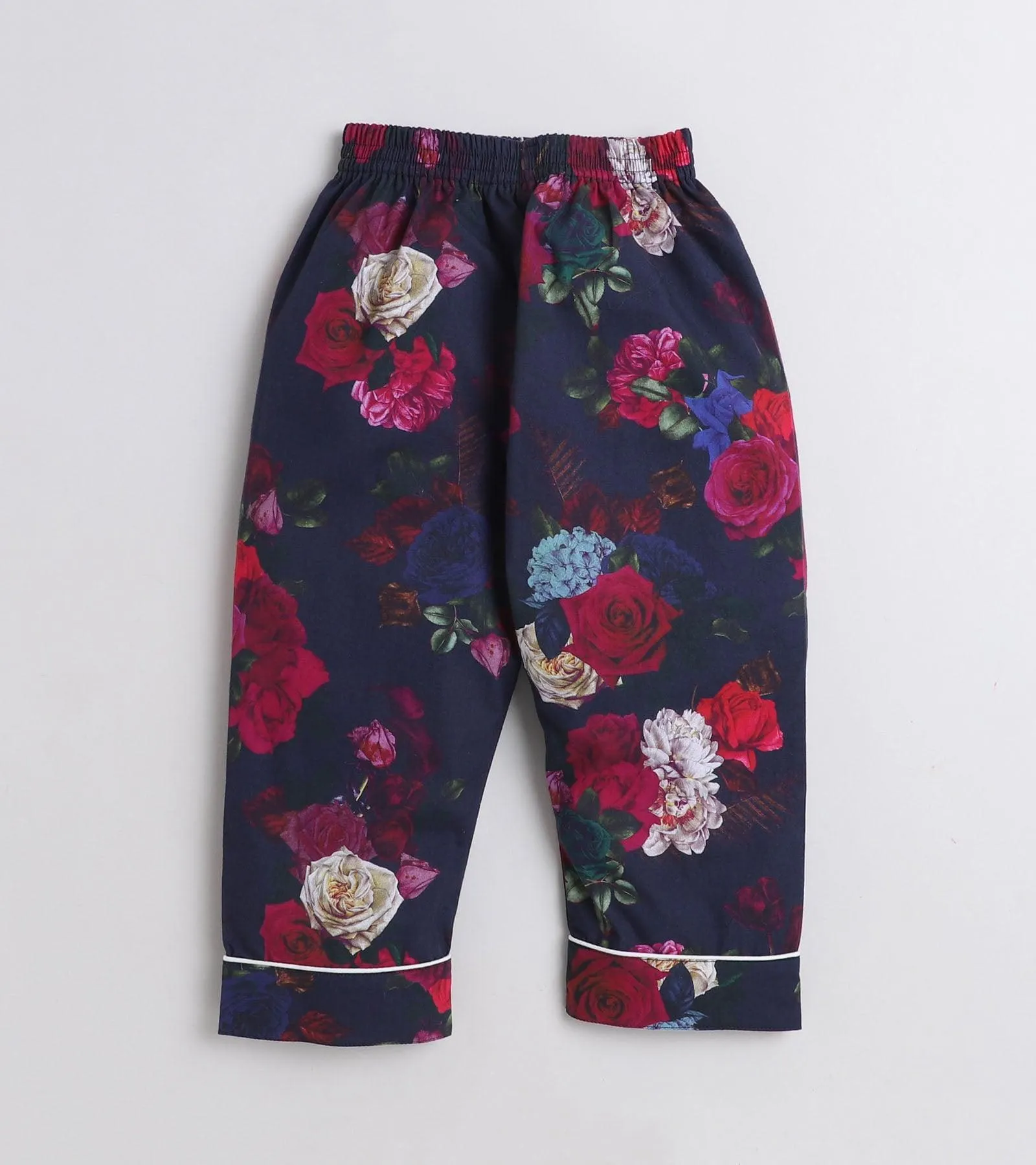 Black Floral Printed Nightsuit Set for Girls