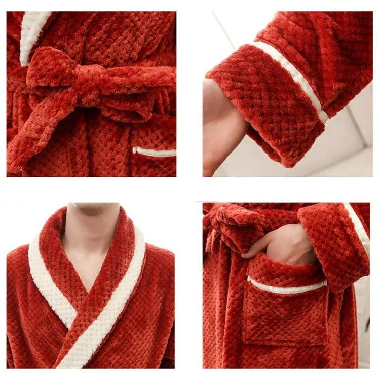 Couples' Plush Winter Flannel Long Sleeve Bathrobe for Ultimate Comfort
