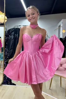 Cute A-Line Sweetheart Pink Satin Short Homecoming Dress VK24073142
