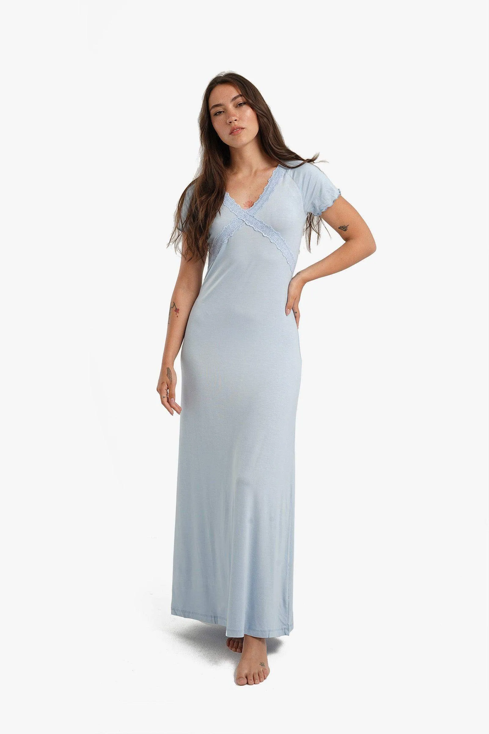 Frilled Short Sleeves Nightgown