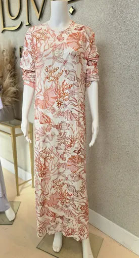 Furstenberg Printed Nightgown, White/Coral