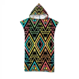 Geometric Printed Microfiber Bath Beach Towel with Hood Hooded Robe Poncho for Swimming Beach Surf Man Woman Bathrobe Beachwear
