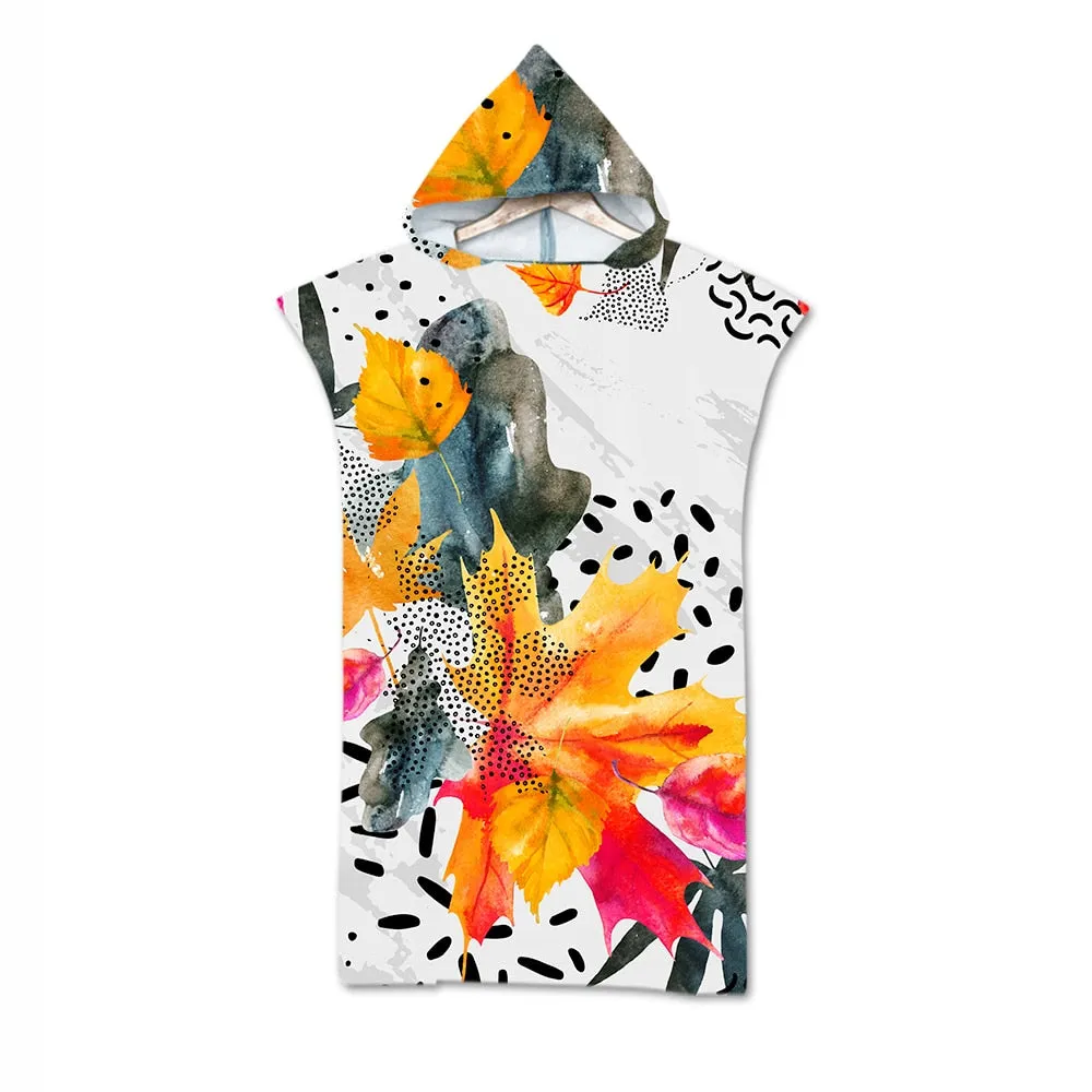 Leaves Print Microfiber Beach Towel Dress Hooded Robe Poncho Bath Towel For Adult Swim Beach Surf Bathrobe Beachwear de plage