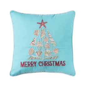 Merry Christmas Seashells Aqua Pillow