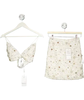 Nadine Merabi White Nikita Embeliished Mini Skirt And Crop Top UK 6