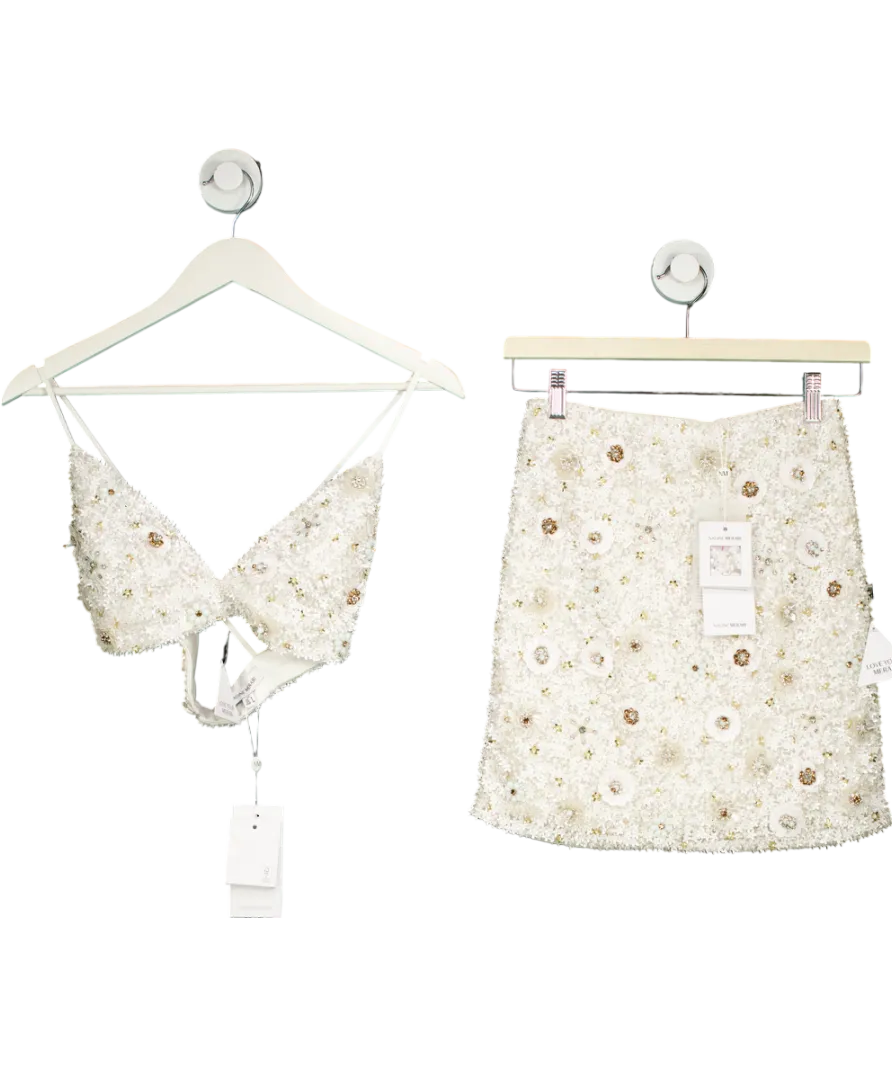 Nadine Merabi White Nikita Embeliished Mini Skirt And Crop Top UK 6