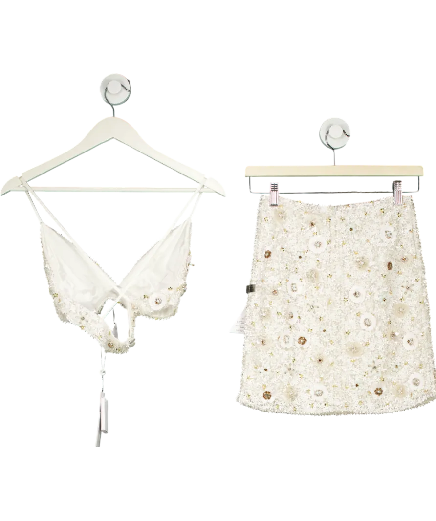 Nadine Merabi White Nikita Embeliished Mini Skirt And Crop Top UK 6