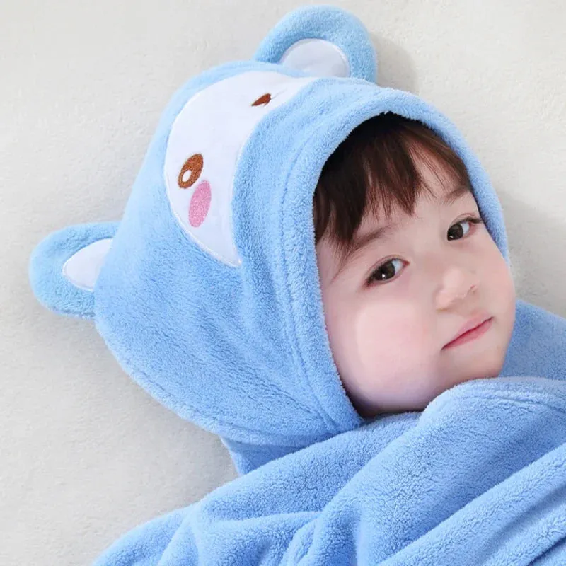 New Hot-selling Children's Bath Towel Poncho Quick-drying Coral Velvet Bathrobe Hooded Baby Hooded Bath Towel
