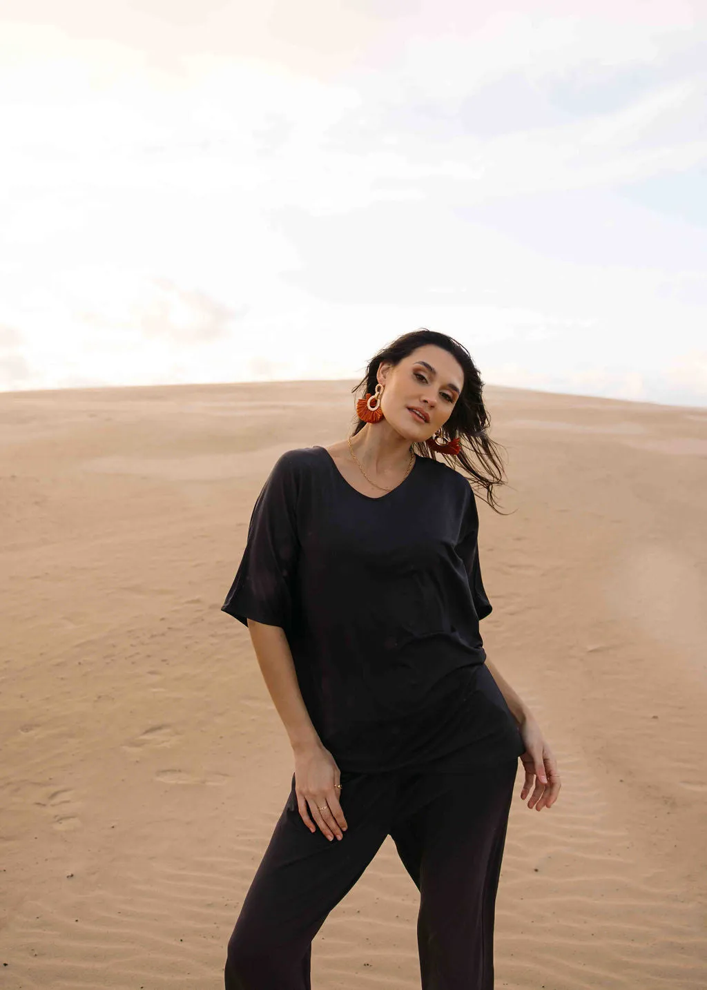 Tavera Oversized Bamboo Top - Black