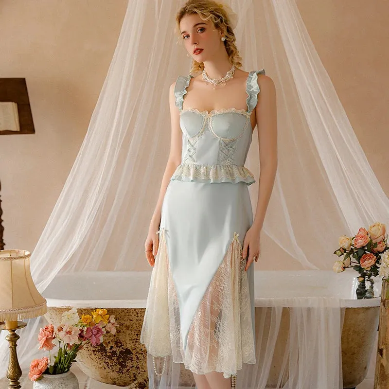 TAVIMART  -  Summer Sleeping Dress Women Nightgown Sexy Sleepwear Satin Lingerie V-neck Pajamas Sling Lace Nightdress Femme Nighty