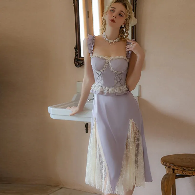 TAVIMART  -  Summer Sleeping Dress Women Nightgown Sexy Sleepwear Satin Lingerie V-neck Pajamas Sling Lace Nightdress Femme Nighty