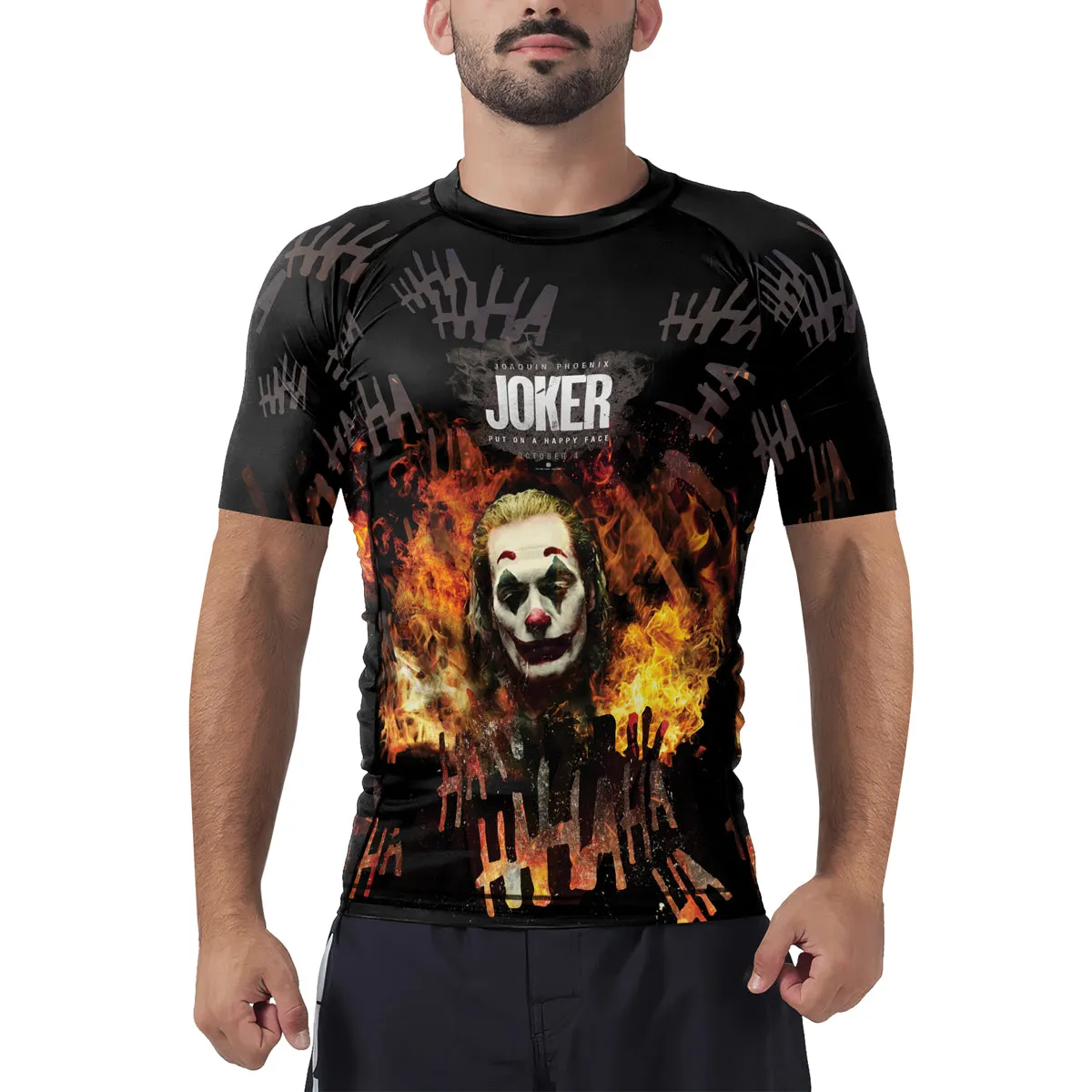 The Joker Put On A Happy Face Black Men's Short Sleeve Rash Guard