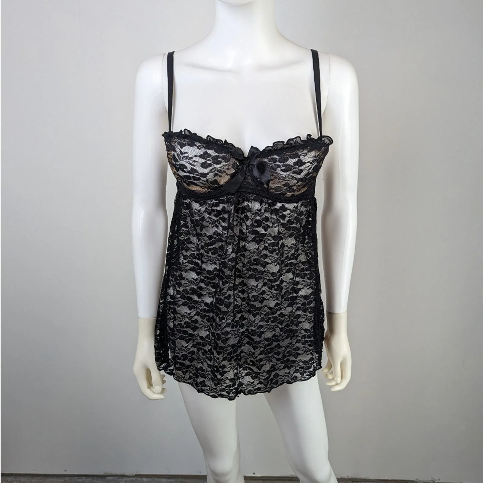 Victoria's Secret Black Lacey Babydoll Nightgown - Medium